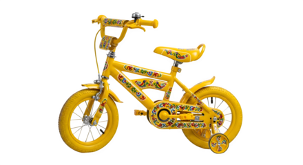 Yellow childs bicycle isolated on transparent background, a fun mode of transport