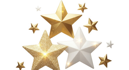 Assortment of Golden and White Stars with Sparkles graphic design isolated on a transparent background