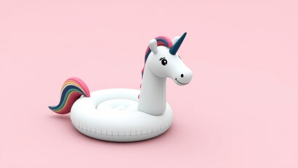 Cute Inflatable Unicorn Pool Float on Pink Backdrop