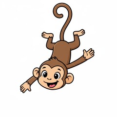 Cute cartoon monkey hanging playfully with a cheerful expression