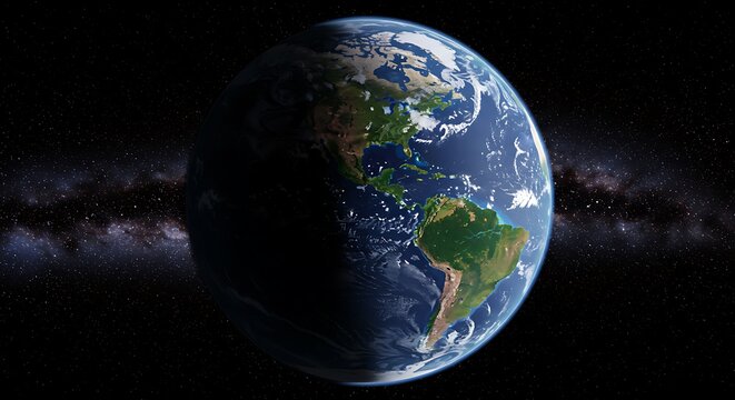 Planet earth in space detailed view of continents and atmosphere - Powered by Adobe