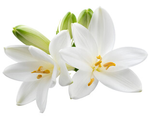 Close-up of a tuberose flower with delicate petals, isolated on transparent background, PNG