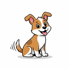 Adorable cartoon puppy wagging tail and smiling happily at camera