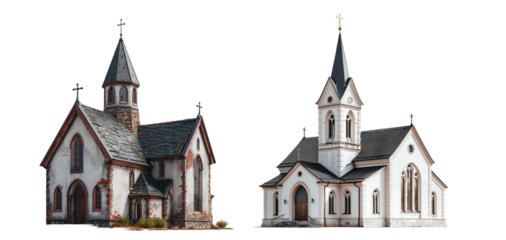 Set of Church Isolated on Transparent Background. PNG.