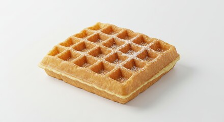 Golden Square Waffle on White Background, Delicious Breakfast Treat.
