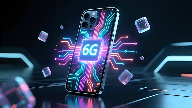 6G cellular Technology blue neon sign - Powered by Adobe