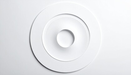 A white, concentric circular design with shadows, 3D effect, simple and minimalist