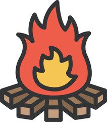 焚き火のアイコン（線画カラー）のイラスト