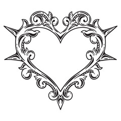 illustration art hand drawn black and white love frame engraving ornament tattoo and sticker design