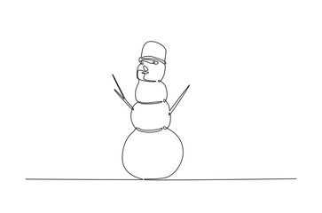 Snowman in continuous one line drawing. Single line art illustration of winter snowman. Editable vector.
