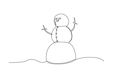 Snowman in continuous one line drawing. Single line art illustration of winter snowman. Editable vector.
