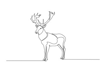 Deer or reindeer in continuous one line drawing. Single line art illustration of deer animal. Editable vector.