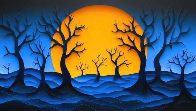 Spooky forest under a huge orange moon - Powered by Adobe