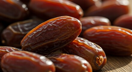 Close up view of fresh dates on a wooden surface food photography