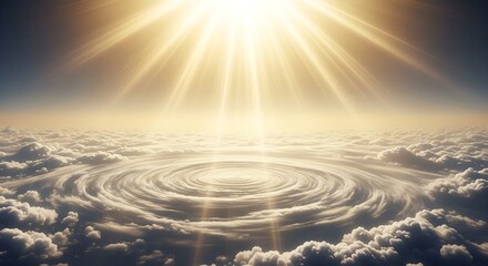 Fototapeta premium Sky Abstract Clouds Swirling Into Vortex Under Golden Light Rays