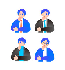 考えるポーズの男性イラストセット（上半身）