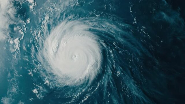 Powerful Category 5 Hurricane Swirling Over Ocean Waters Captured From Above in Stunning Aerial View 4k video footage