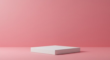 White square pedestal displayed against a soft pink background