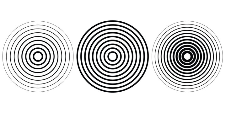Concentric Circles Target Rings Vector Set - Abstract Radial Lines Design Elements for Sound Waves, Radio Signal, Radar, Focus, and Modern Technology Graphics