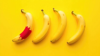 Fresh Bananas on Yellow Background - Food Concept