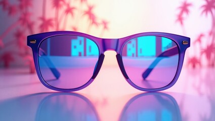 Trendy Sunglasses Reflecting Tropical Beach Scene
