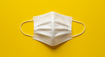 White surgical mask on yellow background healthcare safety concept