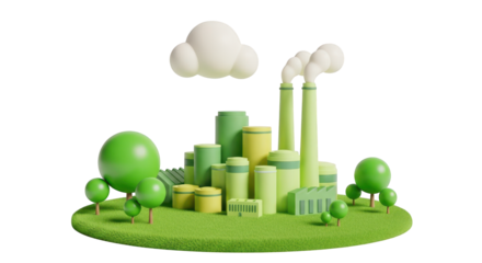Cartoon 3D Eco- Friendly Factory with Greenery and Cloud industry nature isolated on a transparent background