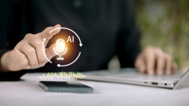 AI Voice Assistant Activation on Smartphone with Waveform, Speech to Text