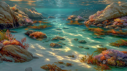Vibrant Underwater Scene with Coral and Rocks