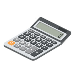 Gray electronic calculator shown from an isometric perspective, an essential tool for accounting, education, and financial planning isolated on white