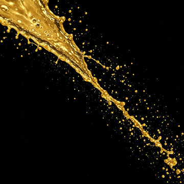 Splash of melted gold. Isolated on black background. 3d rendering.