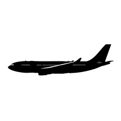 Passenger airplane silhouette side view isolated on transparent background
