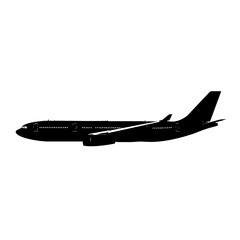 Passenger airplane silhouette side view isolated on transparent background