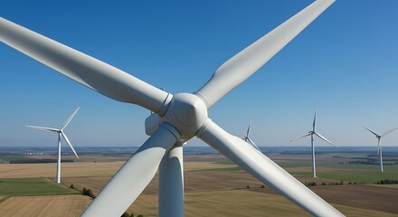 Wind turbines generating renewable energy against a clear blue sky