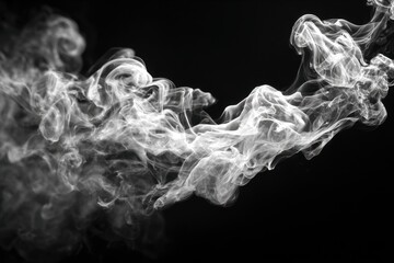 White flowing smoke creating soft shapes against dark background adding a mysterious, elegant touch with its smooth texture and flowing movement