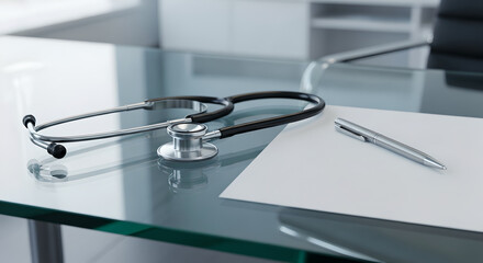 A Stethoscope and Pen on a Doctor's Clean Desk