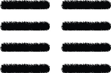 Eight distressed black horizontal bars arranged in pairs, showcasing a rough, textured effect and transparent background