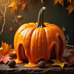 Dripping Orange Pumpkin in Autumn Still Life