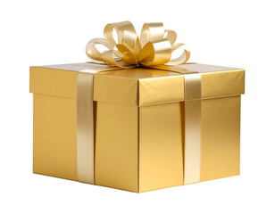 Golden Christmas Gift Box with Transparent Balloon Bow, Eye-Level View, Isolated PNG