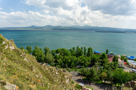 Scenic View of Lake Sevan, Armenia from Hillside Overlook