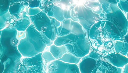 Sunlight glistens on clear turquoise water with ripples and circular wave patterns