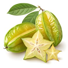Averrhoa carambola var. simplex Wild Starfruit Refined Tropical Elegance with Smooth Minimal Skin and Classic Star Shape on Pure White Solid Background Timeless Minimal Still Life