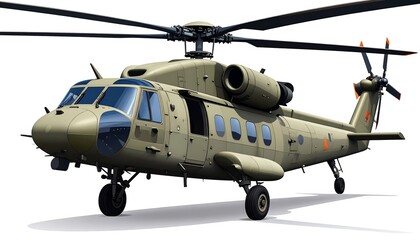 An illustration of a large military aircraft, painted olive drab. It features a prominent main rotor and tail rotor