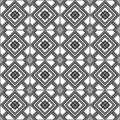 Geometric pattern featuring interlocking squares and diamonds in black and white, creating visually striking design