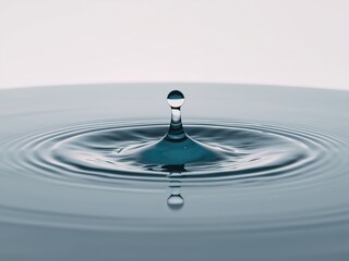 Serene Blue Water Droplet and Ripples Reflection: Tranquil Minimalist Nature Photography of Aquatic Fluidity and Beauty