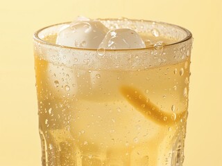 Refreshing Summer Iced Lemon Beverage with Fizzy Citrus Soda and Ice in a Transparent Glass - Perfect for Parties and Celebrations