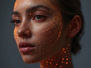 Captivating Portrait of a Female Model with Creative Makeup and Glowing Skin in Artistic Fashion Photography 