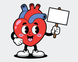 Cartoon heart character holding blank sign