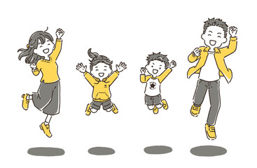 笑顔で元気にジャンプしている家族（シンプル）