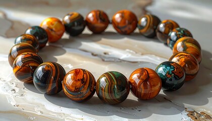 A round beaded bracelet with multicolored stones